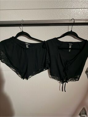 Black Lace-Trim Sleep Set - Top & Shorts